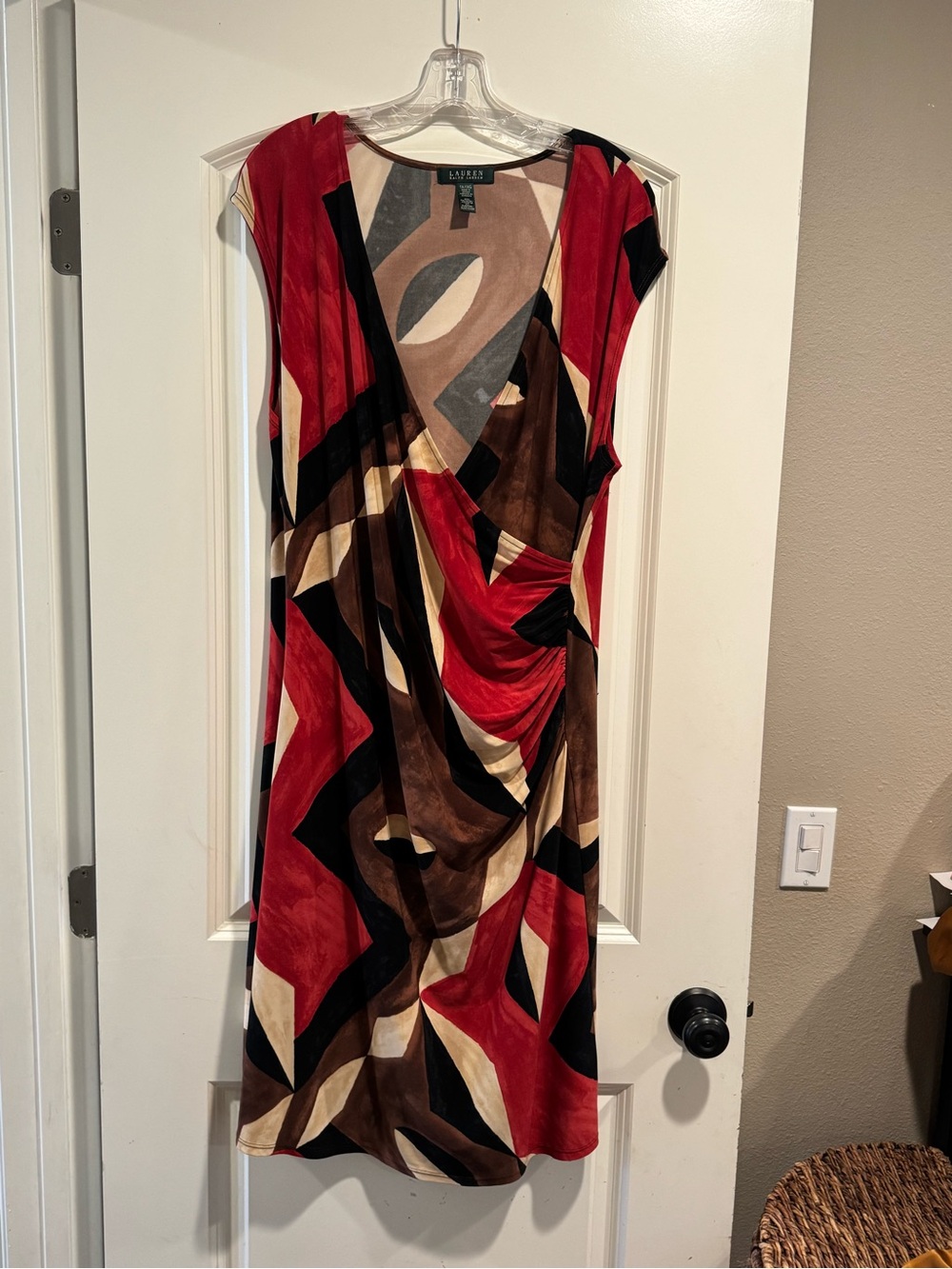 Lauren Ralph Lauren Red Geometric Drape Front Dress